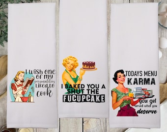 Sarkastische Vintage Hausfrau Küchenhandtücher: Lustiges Geschenk