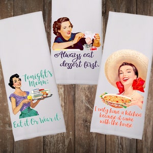 Retro Housewife Towel, Tea Towel, Retro Woman, Funny Kitchen Towel, Sarcastic Kitchen Towel, Dish Cloth, Home Gift, Gift For Her