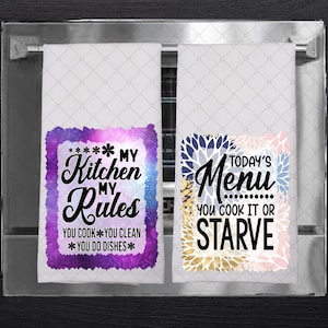 Lustige Küchentücher-Meine Küche Meine Regeln-heutiges Menü - Sarkastische Küchendekor, Gastgeberin Geschenk, Hochzeit Dusche, Handtuch, Geschirrtuch