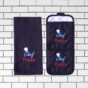 Poppy&#39;s Kitchen, Personalized Kitchen Set, Pot Holders, and Towel