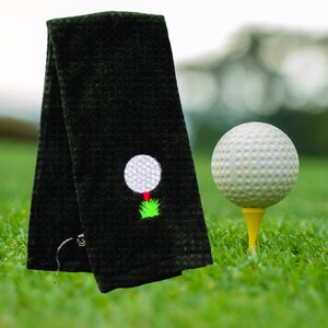 Golf Towel, Golf Ball on Tee, Gift, Embroidered, Personalized Gift , Men, Women, Teams, High School, Gifts for Him College, Tournaments