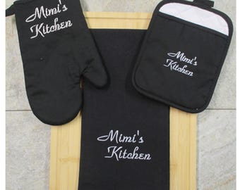 Mimi Gift - Pot Holders, Oven Mitt,  Towel Personalized, Embroidered Gift