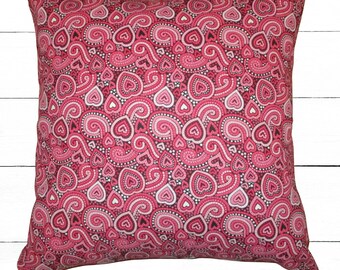 Paisley Herzen 100% Baumwolle Kissenbezug-18x18, Valentinstag, Wohnkultur, handgemachtes Geschenk, Geschenk für Sie