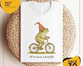 Funny Frog T-Shirt | Off to Cause a Kerfuffle Tee | Shirts | Tees | Weirdcore Meme | Unfunny Unhinged Funny Retro Gen Z Weird