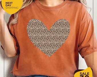 Comfort Colors® Leopard Heart Shirt | Valentine Heart T-Shirt | Cute Valentine Day Shirt | Animal Print Shirt | Heart Valentine Shirt