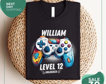 Custom Birthday Shirt | Birthday Unlocked Shirt | Boy Gamer Shirt | Kids Birthday Party | Level up birthday | Gamer Shirt | Joystick Shirt