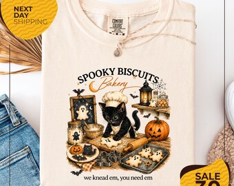 Comfort Colors® Cute Black Cat Shirt | Halloween Bakery Graphic Tee | Ghost Cookie Baker Shirt | Spooky Season Cat Tee | Fall Baking Gift