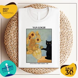 Van Gogh Cat Shirt | Van Gogh Irises Cat Tshirt | Black Cat tee | Funny Cat shirt | Ladies Shirts | Funny gift idea | Picture Shirt | Artist