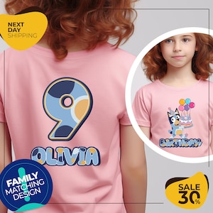 Custom Bluey Birthday Girl Shirt | Personalized Birthday Boy Shirt | Birthday Bluey Dog Shirt | Birthday Party Shirt | Family Matching Shirt