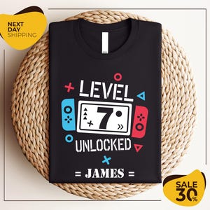 Custom Birthday Shirt | Level 7 Unlocked Shirt | Boy Gamer T-Shirt | Kids Birthday Party | level up birthday | 7 birthday t shirt
