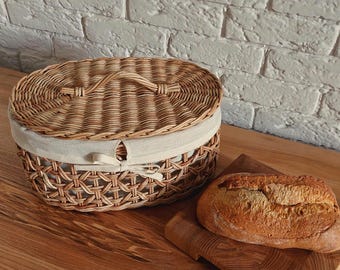 Cesta de pão Caixa de pão de vime Organizador de cozinha para padaria com tampa