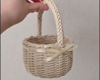 Ivory flower girl basket Small petals wedding basket with ribbon