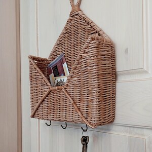 Large Mail and Key Holder Wall Basket Wicker Organizer for Entryway image 3