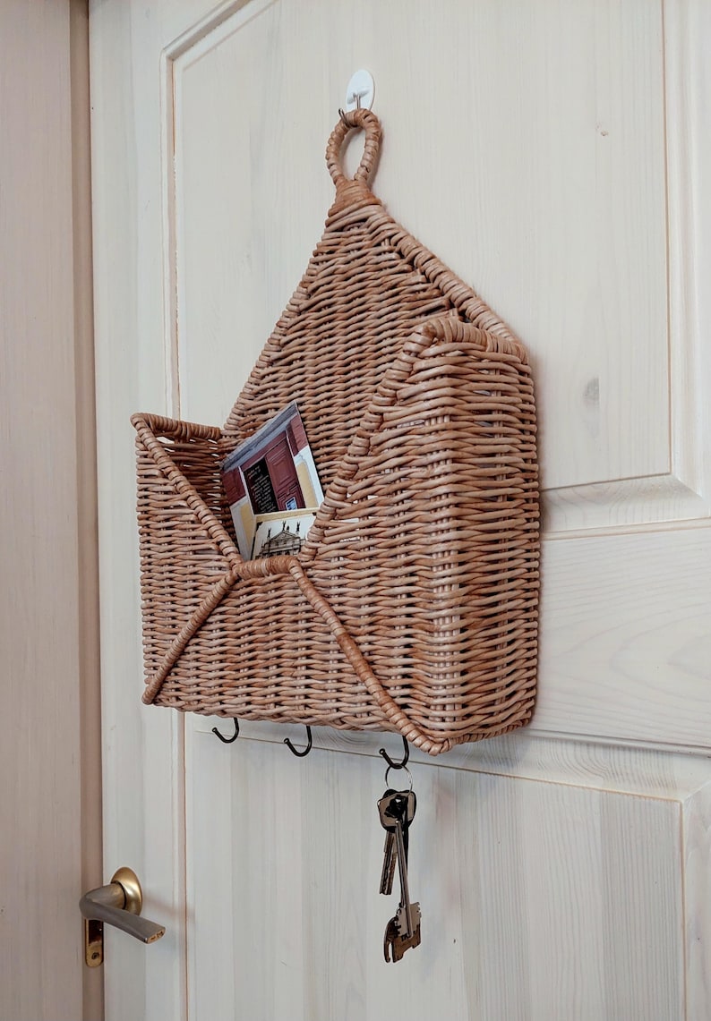 Large Mail and Key Holder Wall Basket Wicker Organizer for Entryway image 3