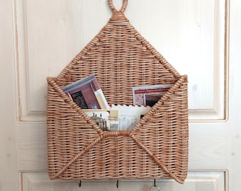 Large Mail and Key Holder Wall Basket Wicker Organizer for Entryway