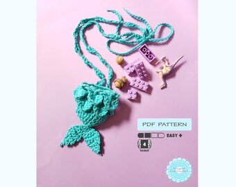 PDF Crochet Pattern Mermaid Tail Drawstring Bag - cute bridal wedding baby shower party flavor kid girl easy purse lipstick holder tutorial