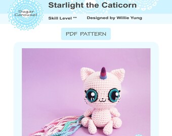 PDF Crochet Pattern Starlight the Caticorn - cute unicorn cat stuffed animal magical pink kawaii amigurumi toy baby boy girl gift tutorial