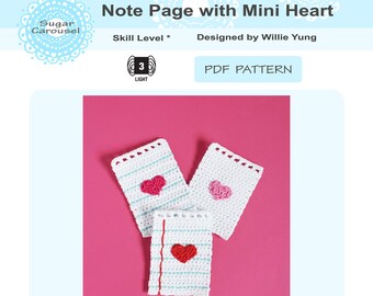 PDF Crochet Pattern Note Page with Mini Heart - cheer up cute I love you valentine pocket size hot pink red gift for her him friend kid diy