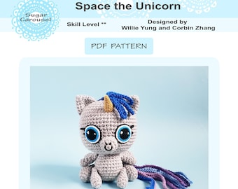 PDF Crochet Pattern Space the Unicorn - cute stuffed animal grey purple amigurumi toy baby for boy love little pony too girl how to tutorial