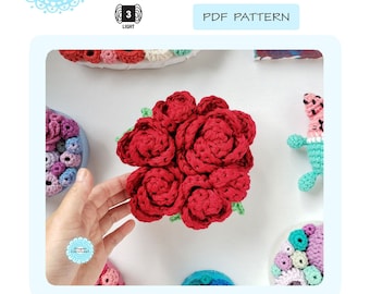 Pdf Crochet Pattern Red Rose Bouquet Wall Art - instruction tutorial howto diy craft valentine new year fun decor flower valentine christmas