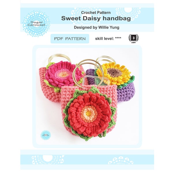 PDF Crochet Pattern Sweet Daisy Handbag - instant download make your own diy sunflower bag pink purple cute prom wedding pretty dance party