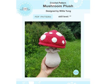 PDF Crochet Pattern Mushroom Plush - red Toadstool baby kid kawaii giant shape novelty pillow pretend play stuffed toy fun gift soft cute