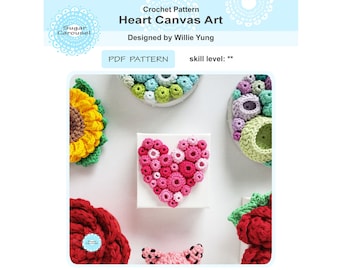 PDF Crochet Pattern Heart Canvas Art - fun fast easy valentine digital gift for friend him her kid cute tutorial how to diy lockdown project