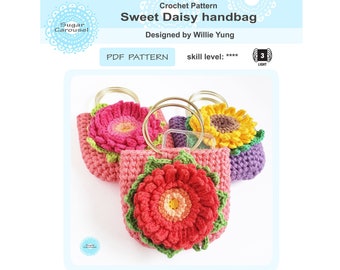 PDF Crochet Pattern Sweet Daisy Handbag - instant download make your own diy sunflower bag pink purple cute prom wedding pretty dance party