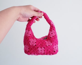 Flower Power Mini Bag - Hot Pink - fun retro 90s y2k purse cute floral evening causal prom handbag colorful pretty causal formal dance party