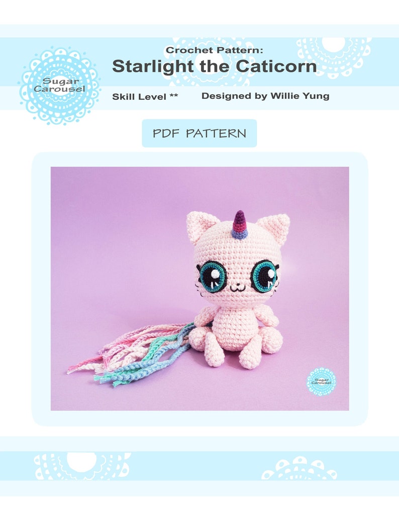 PDF Crochet Pattern Starlight the Caticorn cute unicorn cat stuffed animal magical pink kawaii amigurumi toy baby boy girl gift tutorial image 1