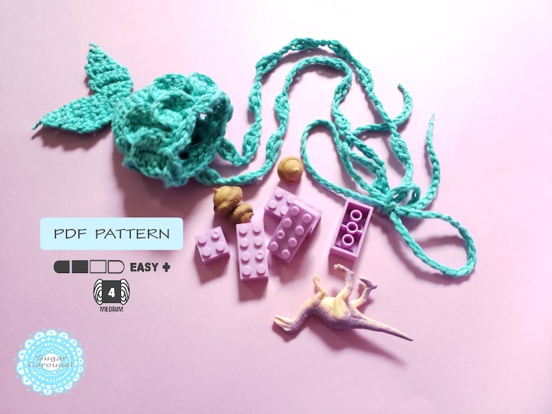 PDF Crochet Pattern Mermaid Tail Drawstring Bag cute bridal wedding baby shower party flavor kid girl easy purse lipstick holder tutorial image 4