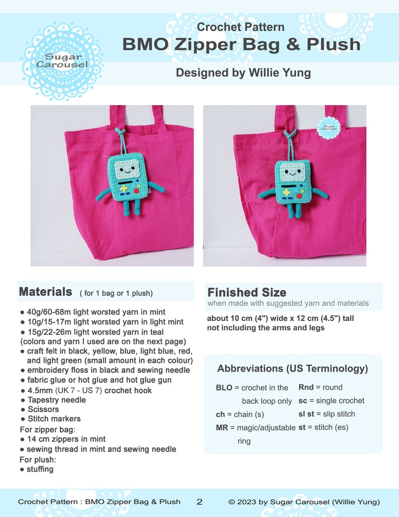 PDF Crochet Pattern BMO Zipper Bag & Plush diy craft adventure time cute robot cartoon kids soft stuffed toy pouch purse amigurumi novelty image 2