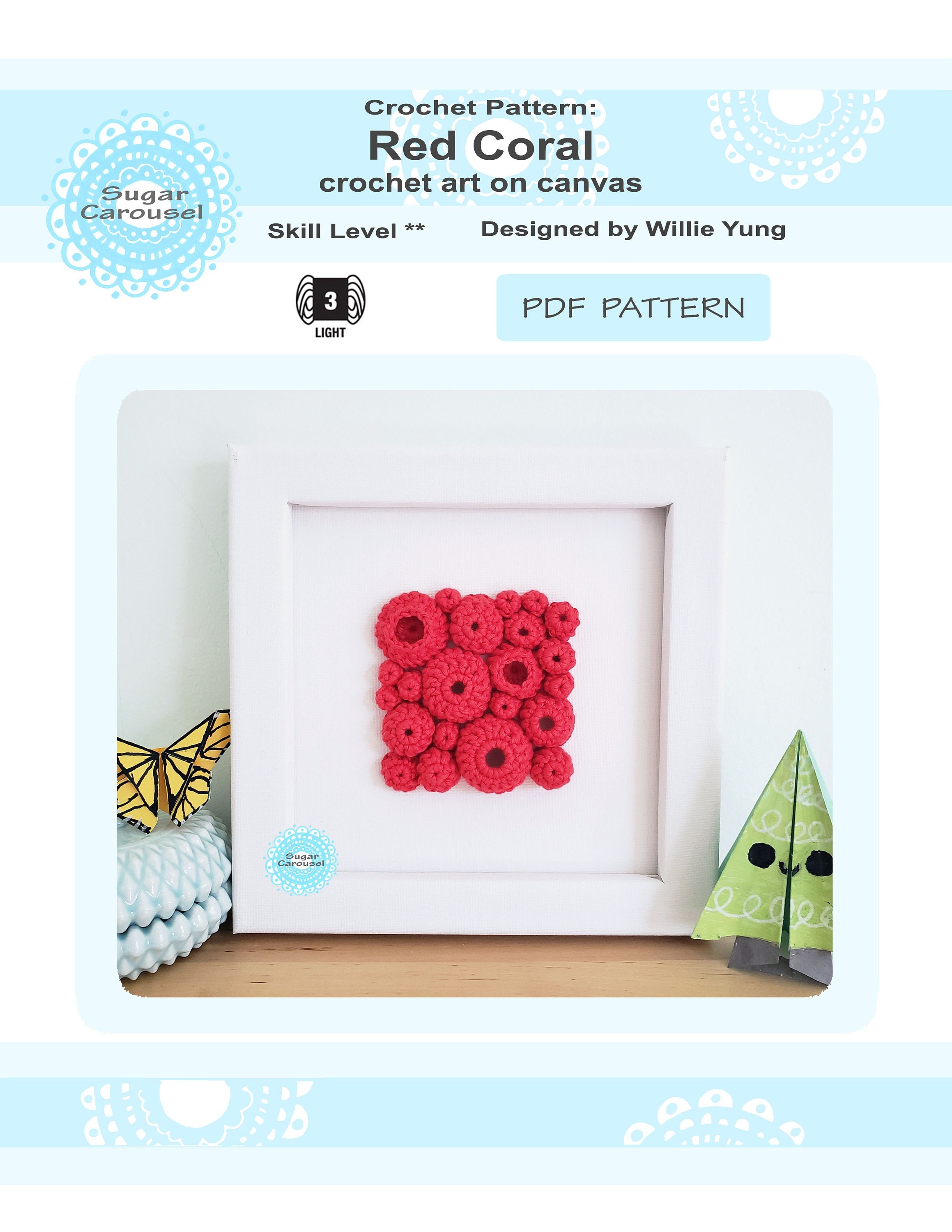 30 Framed Crochet Wall Art Patterns for Stylish, Handmade Decor 8 Red Coral Abstract 3D Frame Wall Art