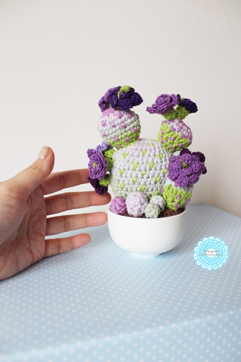 purple lime office fake carefree plant kawaii cute ooak textile home house decor amigurumi Crochet Flower Cactus Fiber Art Soft Sculpture
