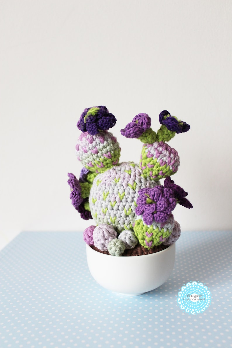 purple lime office fake carefree plant kawaii cute ooak textile home house decor amigurumi Crochet Flower Cactus Fiber Art Soft Sculpture