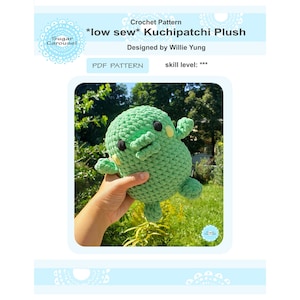 PDF Crochet Pattern Kuchipatchi Plush - green original tamagotchi character Japanese kawaii stuff soft toy diy tutorial instruction how to