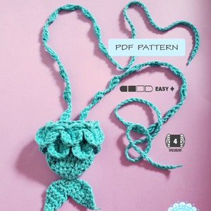 PDF Crochet Pattern Mermaid Tail Drawstring Bag cute bridal wedding baby shower party flavor kid girl easy purse lipstick holder tutorial image 2