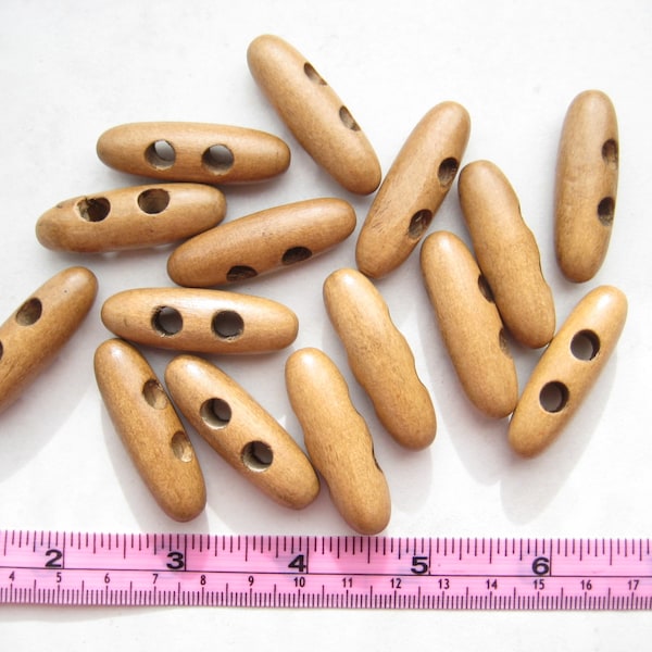 15 pcs of 4 cm medium light brown small classic simple 2 Hole Toggle oval long cute Wood sweater Sew knit crochet Button diy creative craft