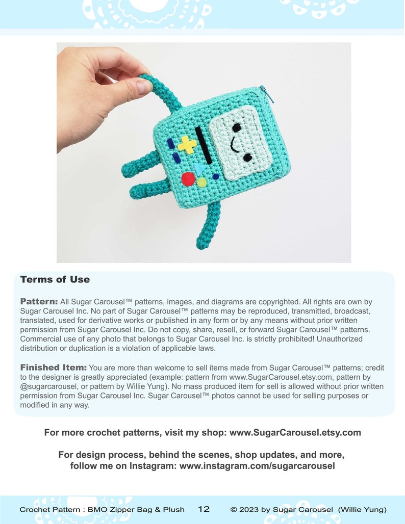 PDF Crochet Pattern BMO Zipper Bag & Plush diy craft adventure time cute robot cartoon kids soft stuffed toy pouch purse amigurumi novelty image 3