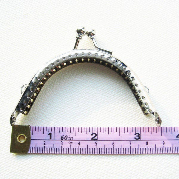 8.5cm/3.375inch silver purse frame kiss lock clasp snap with sew holes and double loop