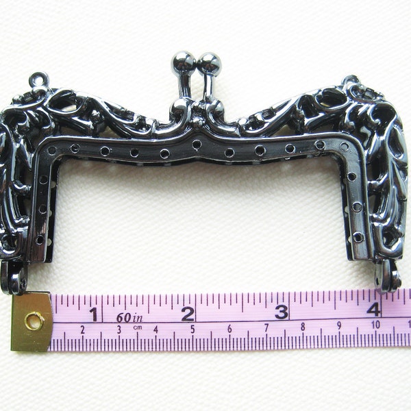 10cm/4 inch antique/ vintage style metal purse frame with sew holes and double loops in metallic black