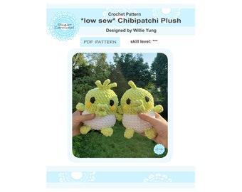 PDF Crochet Pattern Chibipatchi Plush - lime green original tamagotchi character Japanese kawaii baby Kuchipatchi stuff soft toy tutorial