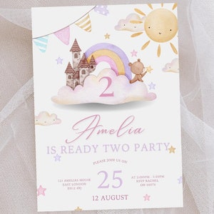 2nd Birthday Invitation: Princess Rainbow Party (Digital Template)