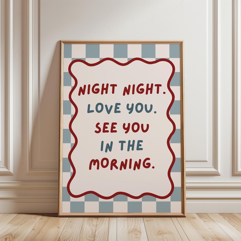 Impresión de habitación infantil, póster de pared "Noche de amor", arte tipográfico para dormitorio, decoración de dopamina. imagen 1
