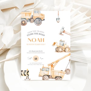 Inbjudan till byggarbetsplatsens 4-årsdag: Grävmaskinsfest (redigerbar mall)