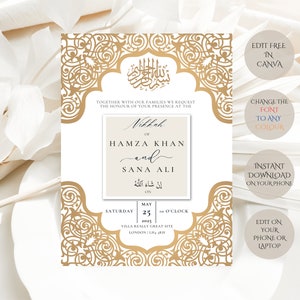 Editable Muslim Wedding Invitation Template: Nikkah, Walima, Shaadi (Digital)