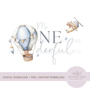 Clipart mongolfiera 1° compleanno, Onederful compleanno PNG, download immediato, Mr Onederful, compleanno SVG, clipart 1° compleanno, beary