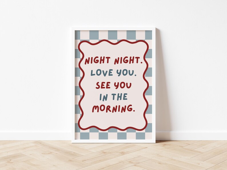 Impresión de habitación infantil, póster de pared "Noche de amor", arte tipográfico para dormitorio, decoración de dopamina. imagen 2