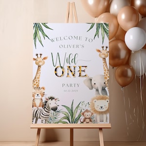 Poster fotografico Wild One 1° compleanno, modello poster safari, foto safari 1° compleanno, bacheca fotografica animali safari primo compleanno neonato