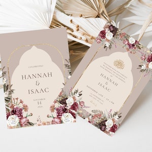 Faire-part de mariage musulman, invitation florale personnalisée Nikkah, Valima Evite modifiable, modèle de carte islamique personnalisée, PDF à téléchargement numérique